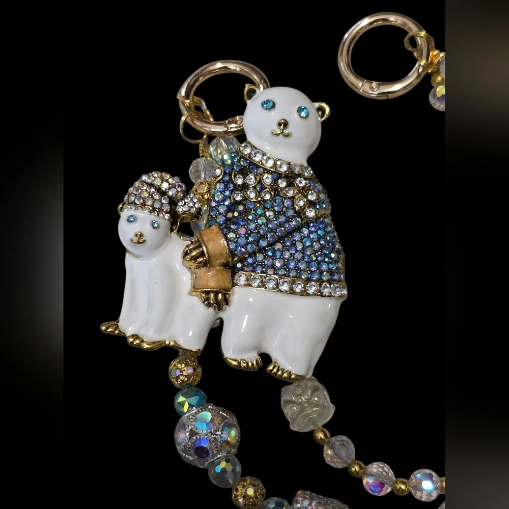 Crystal Polar Bear Keychain with Beaded Bag Charm